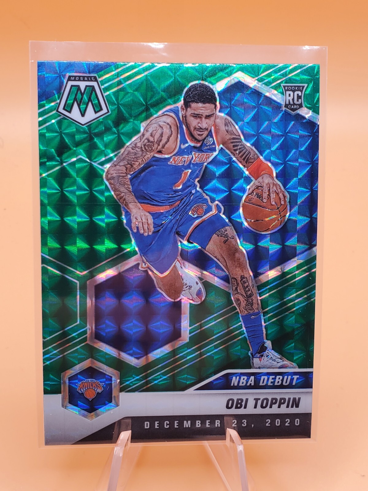 Obi Toppin New York Knicks 2020-21 Mosaic Green Prizm NBA Debut Rookie RC #273