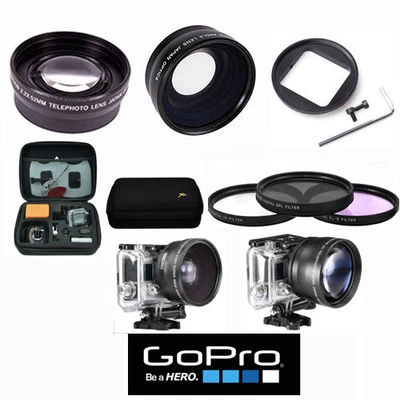 VIVITAR/XIT/DIGITAL CONCEPTS X43 FISHEYE LENS + 2.2X ZOOM LENS + 3 FILTERS + HARD CASE FOR GOPRO HERO3 HERO4