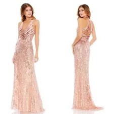 Mac Duggal Rose Gold Sequin Beaded Crossed Trumpet Gown Size 14 $498 Prom