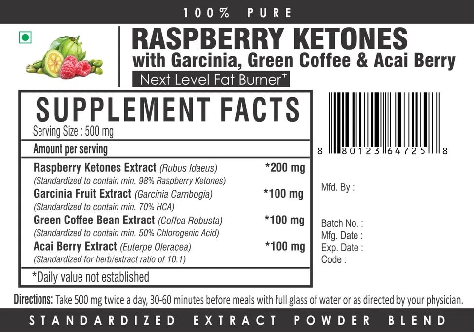 Raspberry Ketones, Garcinia Cambogia, Green Coffee, Acai Berry Fat Burn Powder - Image 3 of 3