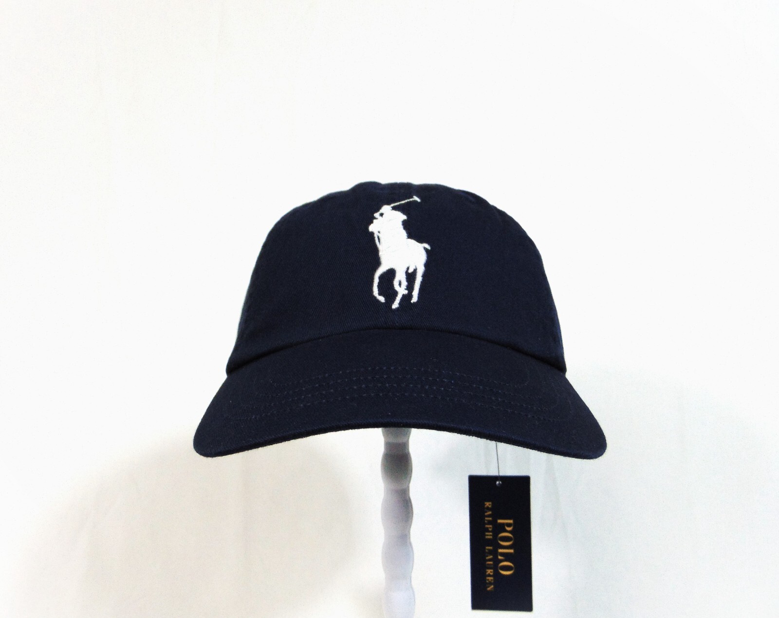 Cappello regolabile Ralph Lauren POLO Big Pony Chino Blu e Bianco Navy Taglia OSFM RARO