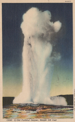 #ad Old Faithful Geyser Yellowstone National Park Posted WY Vintage Linen Postcard $11.64