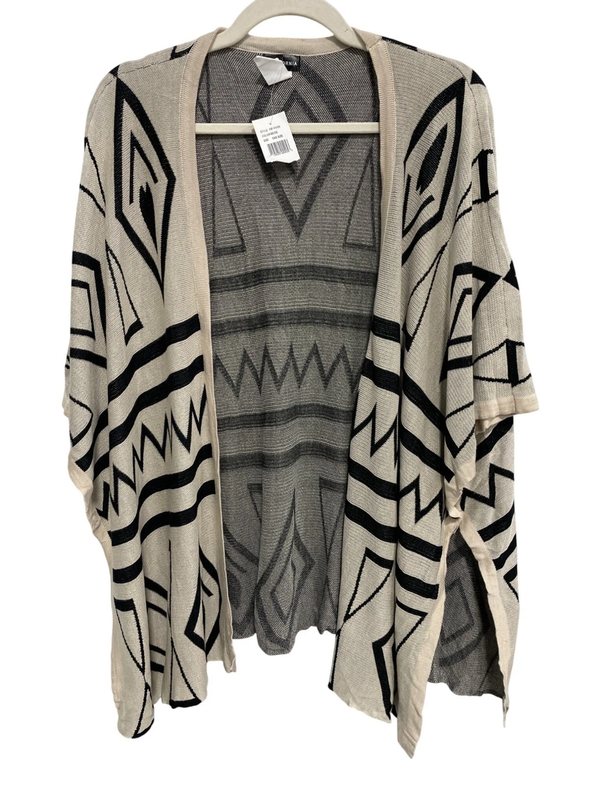 Fornia Open Front Poncho Cardigan Sweater Womens OS Tribal Boho Neutral Cozy NEW