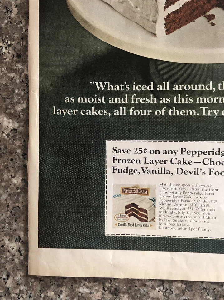 1968 Pepperidge Farm Layer Cake PRINT AD Devils Food Frozen VTG 1960s 3-Layers - Image 4 of 4
