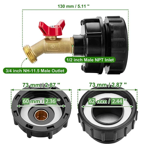 Adaptador de tanque de agua IBC de 275-330 galones 3/4" accesorios de latón conector de válvula - Imagen 7 de 12