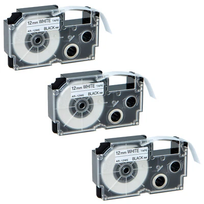 GREENCYCLE 3PK 12mm Black on White Label Compatible with Casio XR-12WE KL-7200 Tape 1/2"