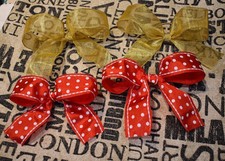 NEW. Holiday Christmas Hair Bows - Set of 4 Handmade Pony-tail holder Bows