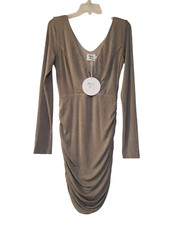 Princess Polly Ruched Bodycon Mini Dress Womens Gray 8 Long Sleeve V Neck Party