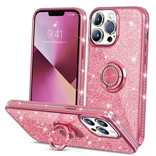 Compatible with iPhone 13 Pro Case,[Bling iPhone 13 Pro 6.1 inch Pink