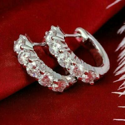 2 Ct Round Cut Moissanite Diamond Hoop Huggie Women Earrings 925 Sterling Silver