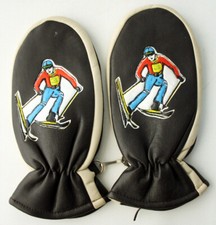 AUTHENTIC VINTAGE 80'S WINTER LEATHER LIKE SKIER SKI GLOVES RETRO HONG KONG NEW 