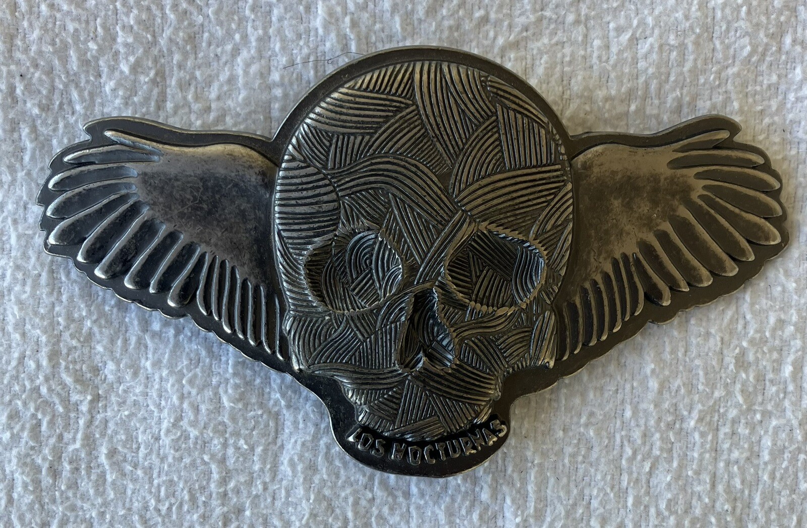 Vintage Silver Tone Winged Skull Belt Buckle Los Nocturnas Rare Metal-image