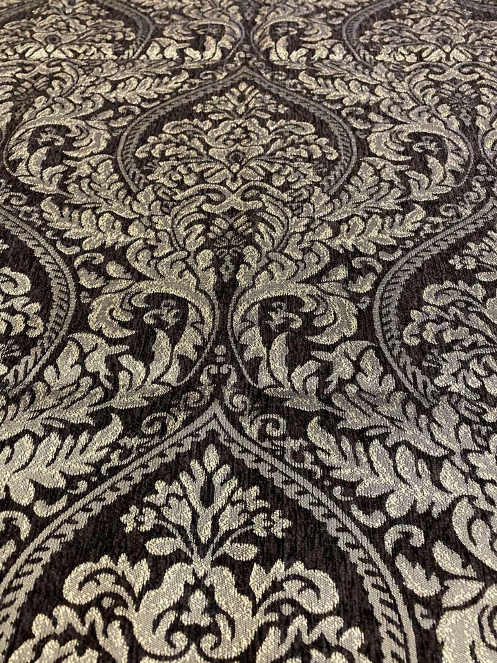 Обивка тканевая широкая 54 дюйма Napoli золотистая темно-коричневая дамасская шениль на золоте - Изображение 3 из 3