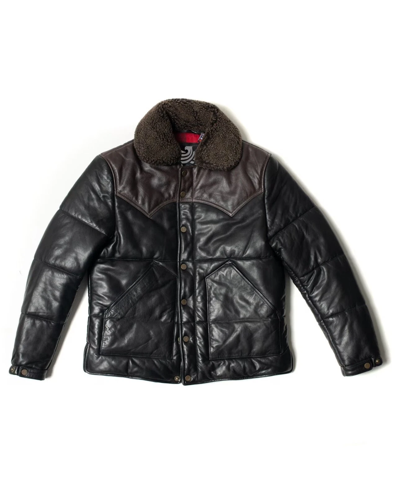 Men's Black Puffer Leather Jacket, Bomber warm REAL LEATHER Jacket ,Fur Collar