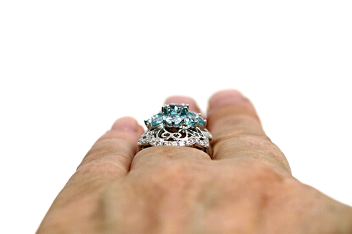 Silver Ring Zircon Genuine Natural Mined Gems Solid Sterling Size P 1/2 US 8 - Picture 18 of 24