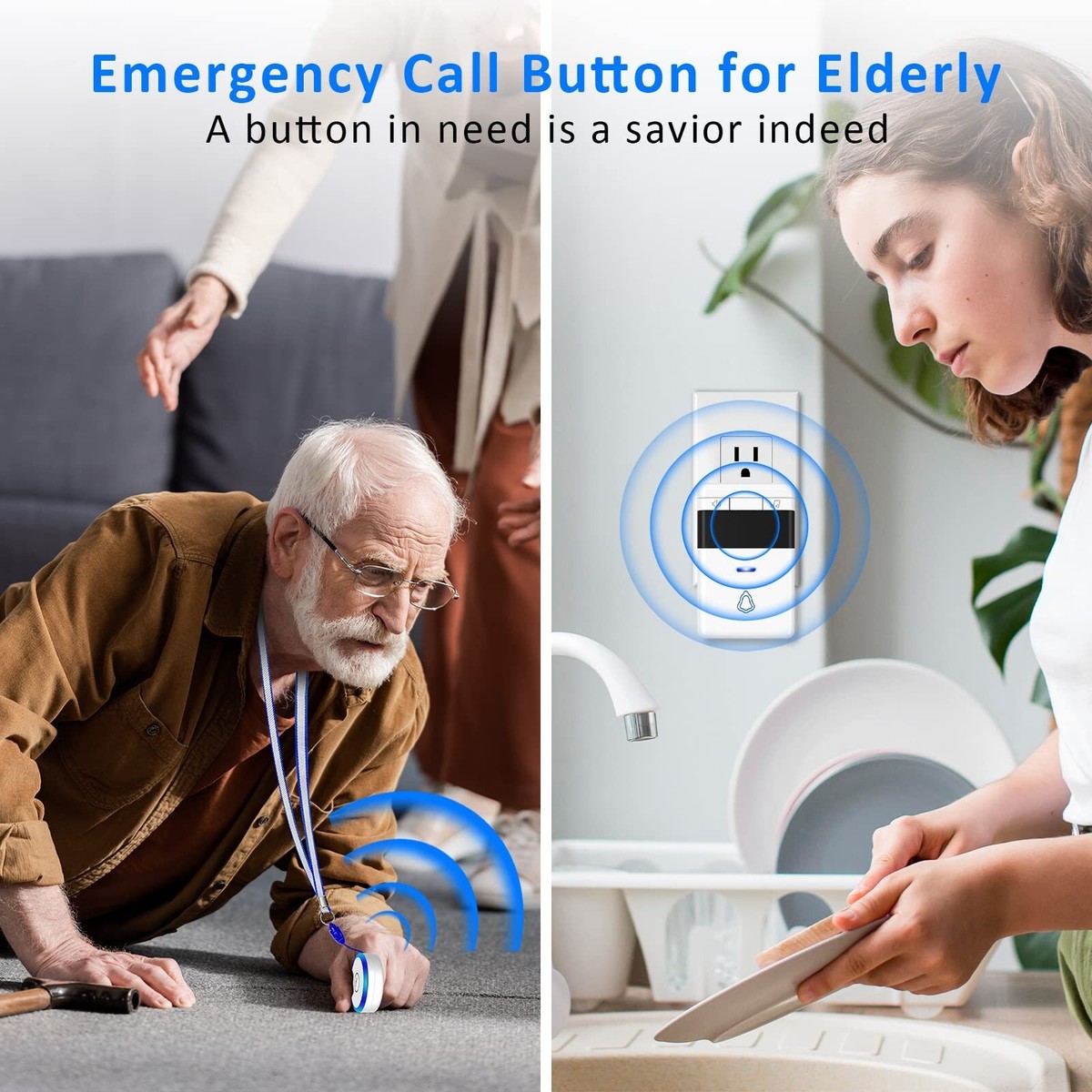 Fansitc Caregiver Pager Alert System - 500FT Wireless Panic Button For Elderly & Patients
