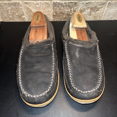 L.L. Bean Suede Fleece Lined Slippers Scuffs Mocs Men 13 M Rubber Outsole
