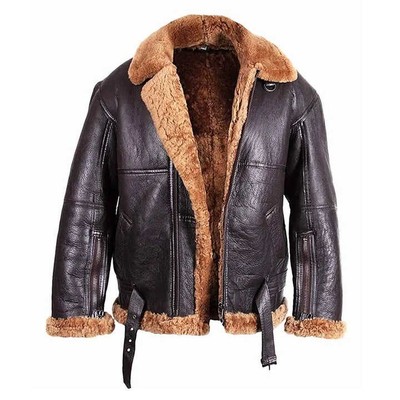 Men's Brown B3 RAF Flying Bomber Aviator Real Sheepskin Shearling Leather Jacket