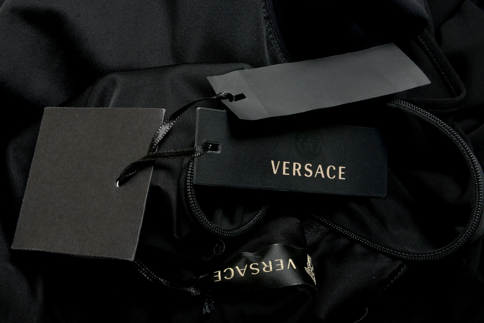 Maxi abito da sera Versace donna nero profondo collo a V posteriore US M IT 42