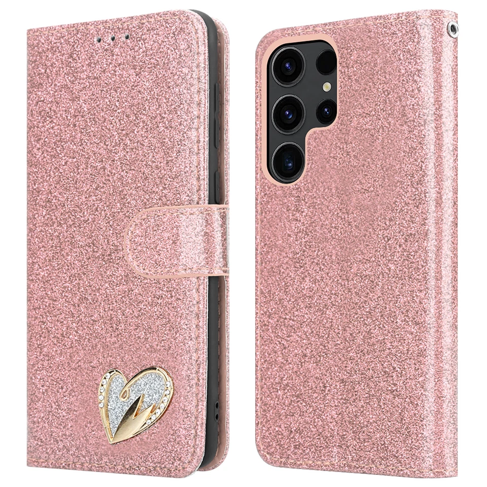 For Samsung Galaxy S23 Ultra S23 S23+ Phone Case Shiny Leather Flip Wallet Cover - Image 2 of 4