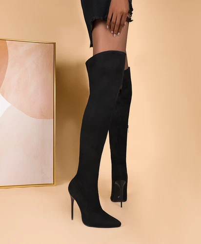 Damen 12 cm High Heels Stiefel Overknees 34-48 spitz Reißverschluss Schuhe sexy - Bild 11 von 29