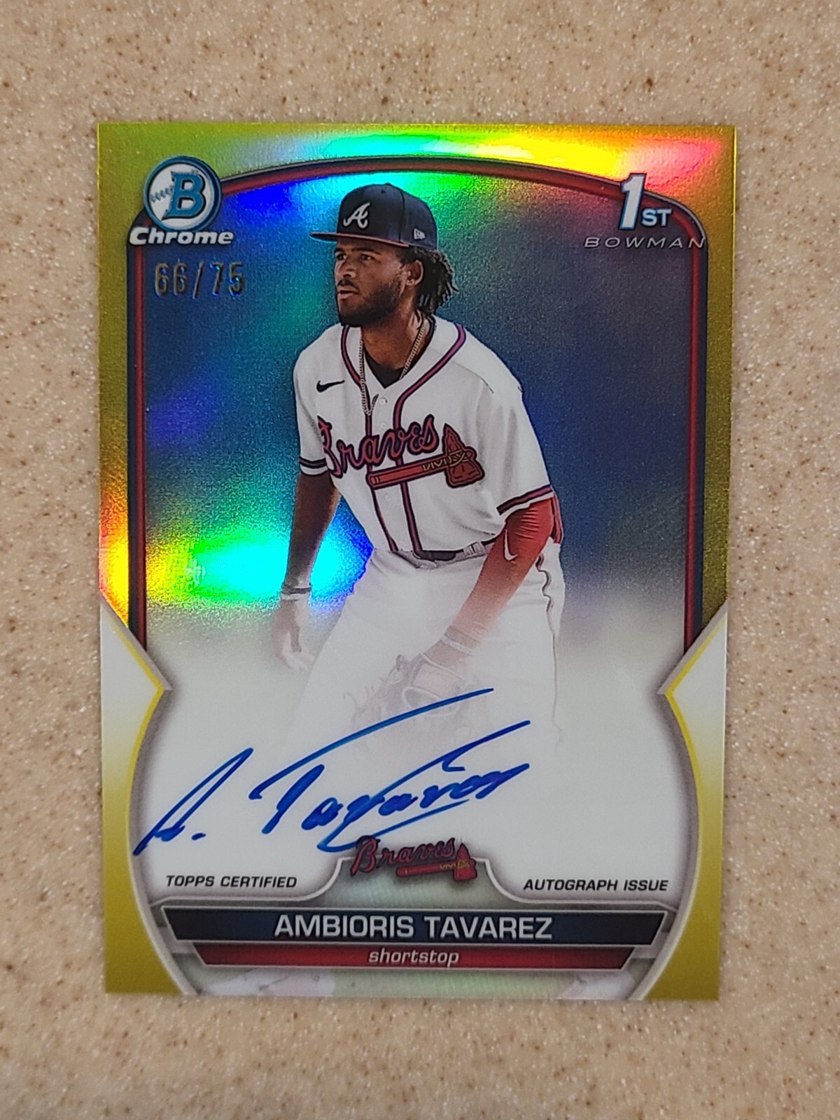 2023 Bowman Chrome AMBIORIS TAVAREZ 1ST YELLOW REFRACTOR AUTO #/75 SSP #CPA-AT
