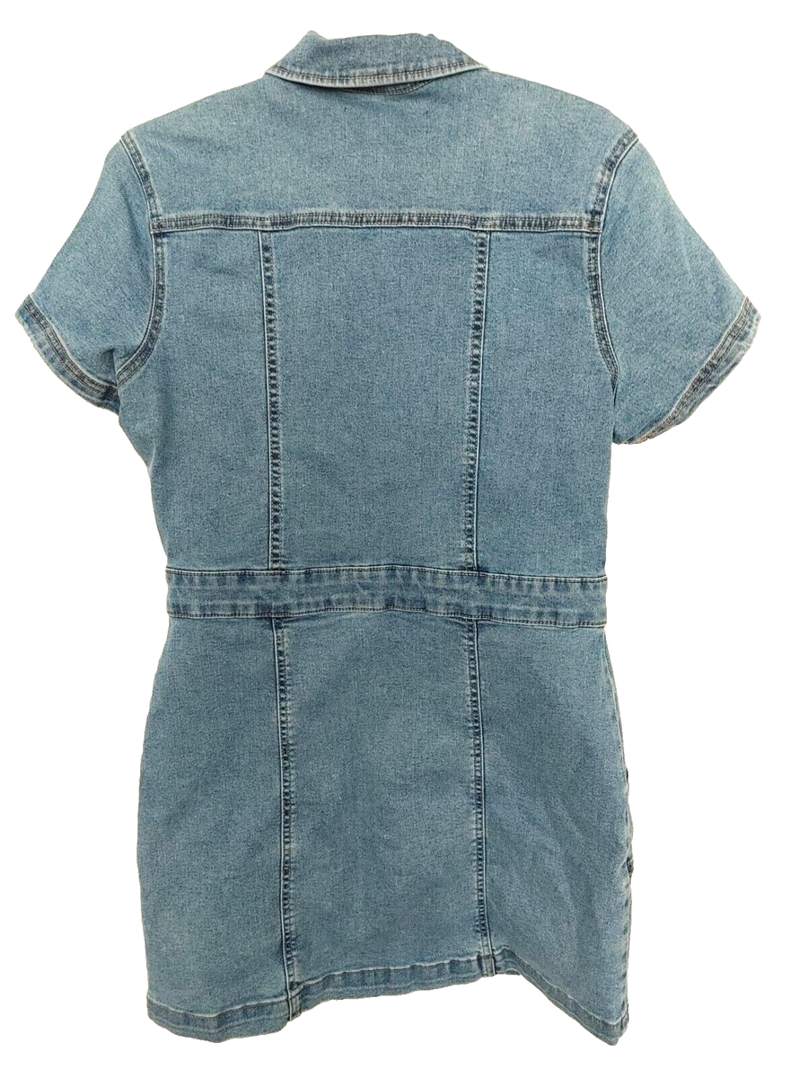 peace love eco by rewash denim dress Peace Love Eco by Rewash Denim Dress Button Front Short Sleeve Med Blue L  #16976