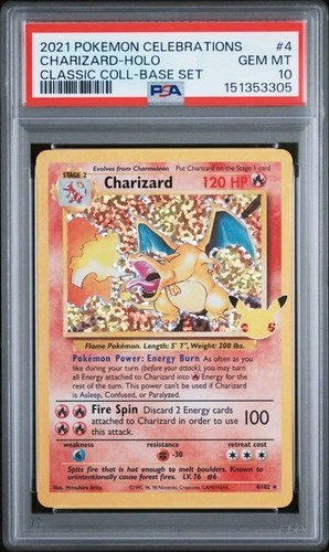 PSA 10 Charizard Celebrations Classic Coll. Holo Base Set Pokémon 4/102 Gem Mint