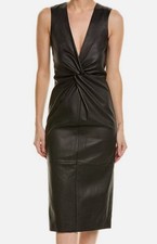 Michael Kors Collection Women Black Leather Sheath Dress Size 4