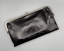 HOBO Lauren Black Leather Double Frame Clutch Wallet NWT