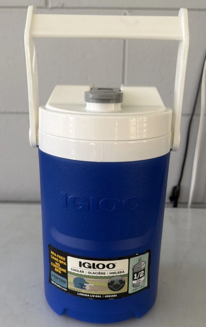Igloo Laguna HalfGallon Beverage Jug Cooler &Hooks Blue Baseball Water Bottle