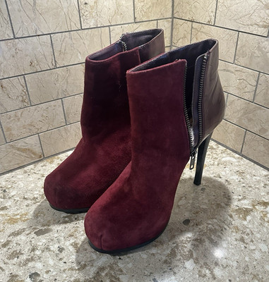 Steve Madden Burgundy Suede Zip Ankle Bootie Stiletto Round Toe Women's Boots