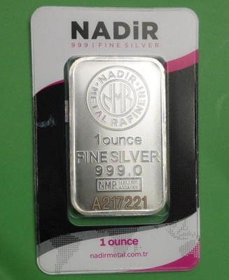 1oz .999 Fine Silver Nadir Bullion Bar, 1 Troy Ounce .999 Fine