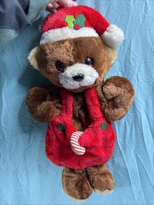 Rennoc Santa's Best 19  Teddy Bear Retro Christmas Stocking 3D Plush w Overalls