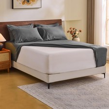 Linen Sheets California King 100 French Pure Flax Dark Grey 18-24 MEISHANG Size