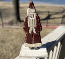 VTG Hand Carved Wood Santa Claus Folk Art Christmas Primitive Rustic Signed 14 H