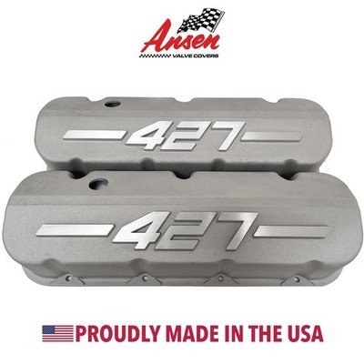 Big Block Chevy 427 Tall Valve Covers w/ Raised Logo - Bead Blast - Ansen USA