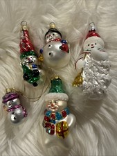 5- Blown Glass Snowmen Christmas Ornaments 2  - 4  