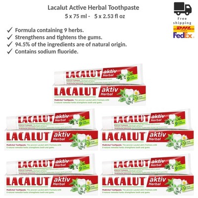 Lacalut Aktiv Herbal Toothpaste Strengthen Gums Prevents Decay with 9 Herbs x5