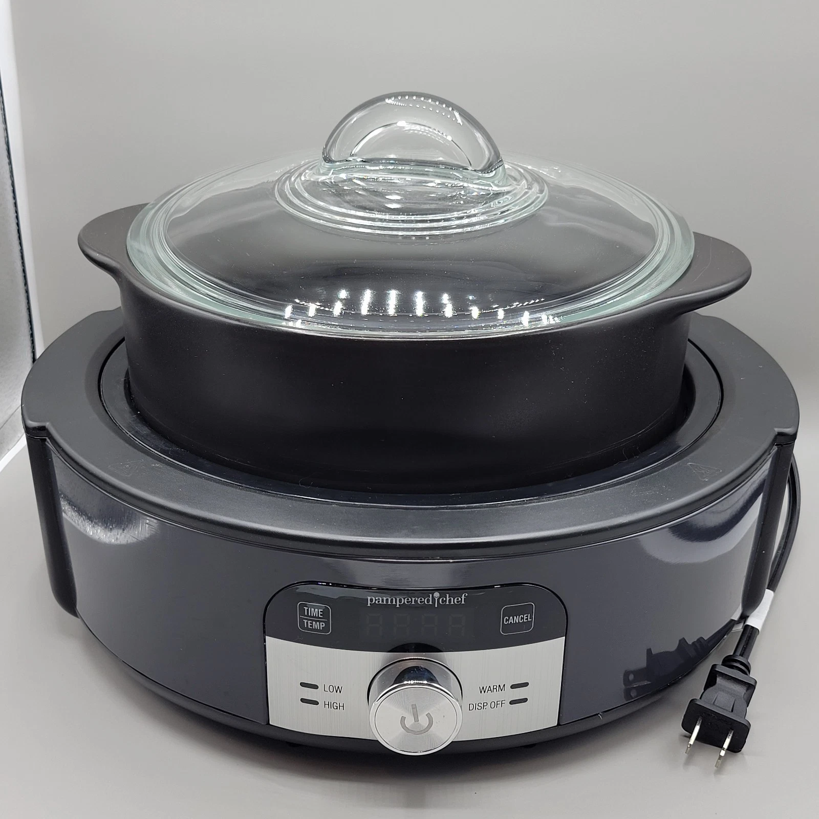 Pampered Chef Slow Cooker 100467 Black With 4 Qt Rock Crok And Glass Lid Used