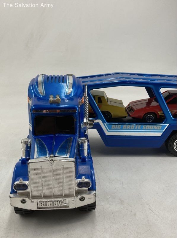 Vintage 1989 Buddy L Kenworth Die Cast Semi Truck Toy With Two Cars