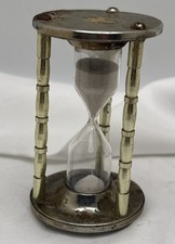Vtg Goldtone Minute Timer White Sand Hourglass 3" Tall