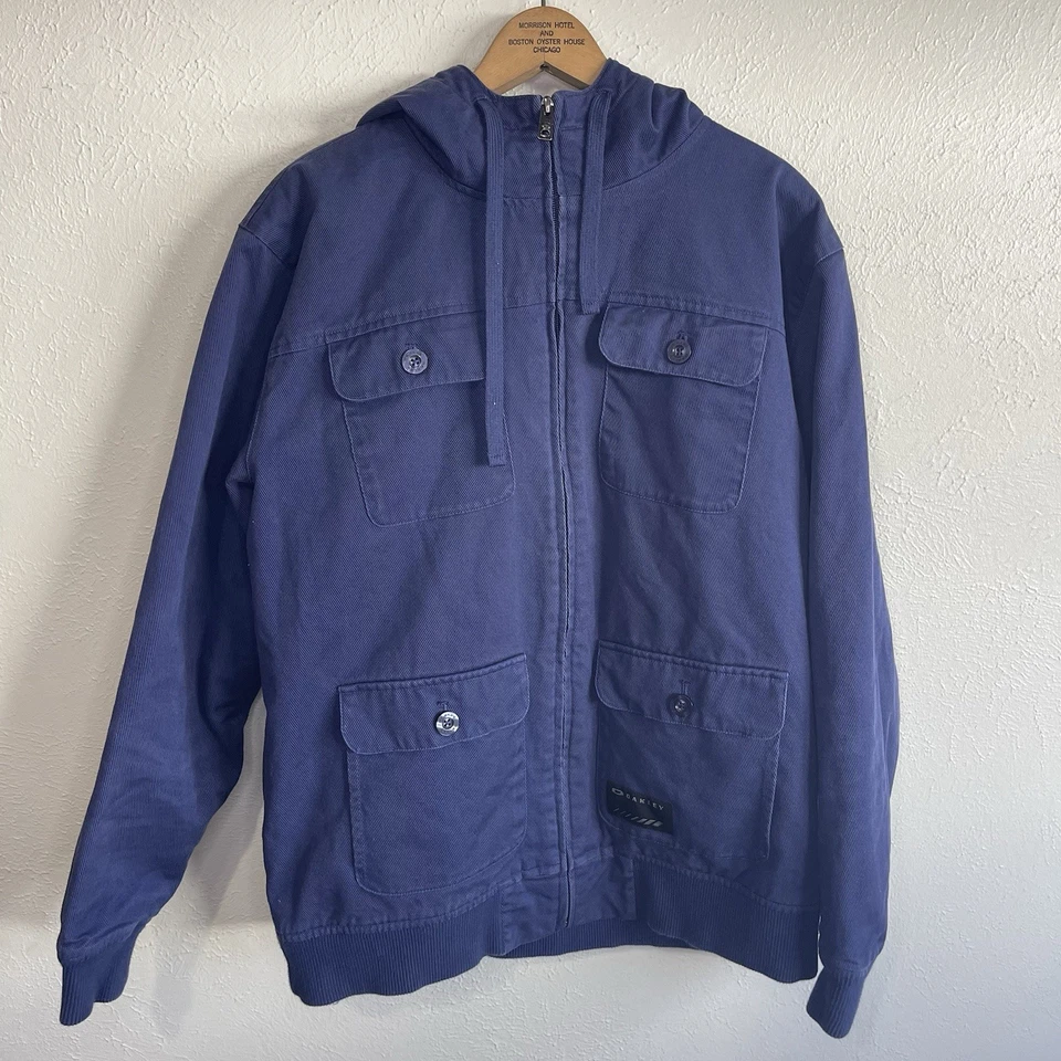 Chaqueta Oakley Utility con Capucha L Azul Cremallera L Lona Acolchada Forrada Ropa de Calle Foto 4 de 4