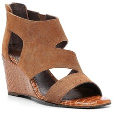 DONALD PLINER Women s Cognac Brown Panya Calf Suede Wedge Sandals, Sz 6.5M, BNIB