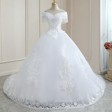 Luxury Crystal Beaded Wedding Dress Off Shoulder Lace Applique A line Bride Gown