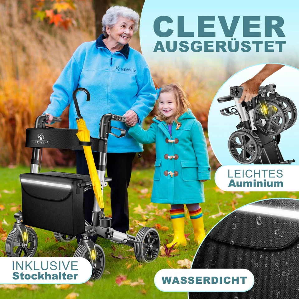 KESSER Alu Rollator klappbar Leichtgewichtsrollator Laufhilfe Gehhilfe Gehwagen - Bild 3 von 4