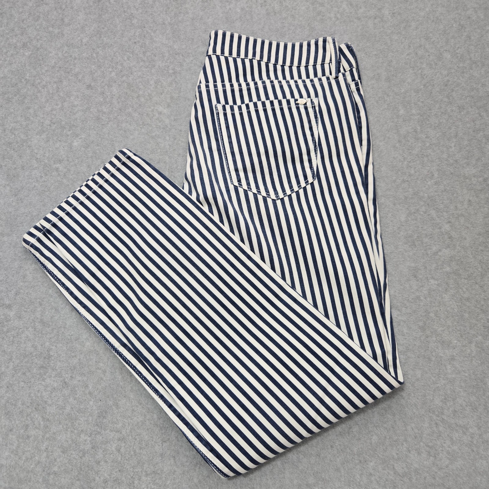 Massimo Dutti Womens Striped Skinny Chino Pants Blue White Slim Fit Size 10 image 3