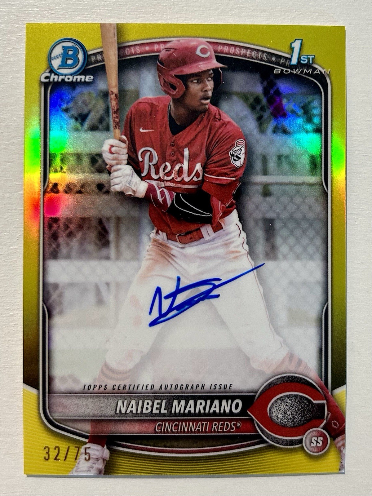 2025 Bowman Naibel Mariano 1st Bowman Chrome Yellow Refractor Auto /75 #CPA-NM