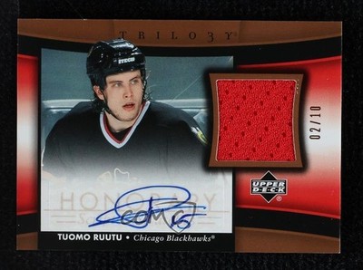 2005-06 Upper Deck Trilogy Honorary Swatches Scripted 2/10 Tuomo Ruutu Auto 07po