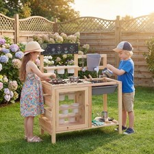 Honey Joy Mud Kitchen for Kids Outdoor Pretend Play Kitchen with Stoves